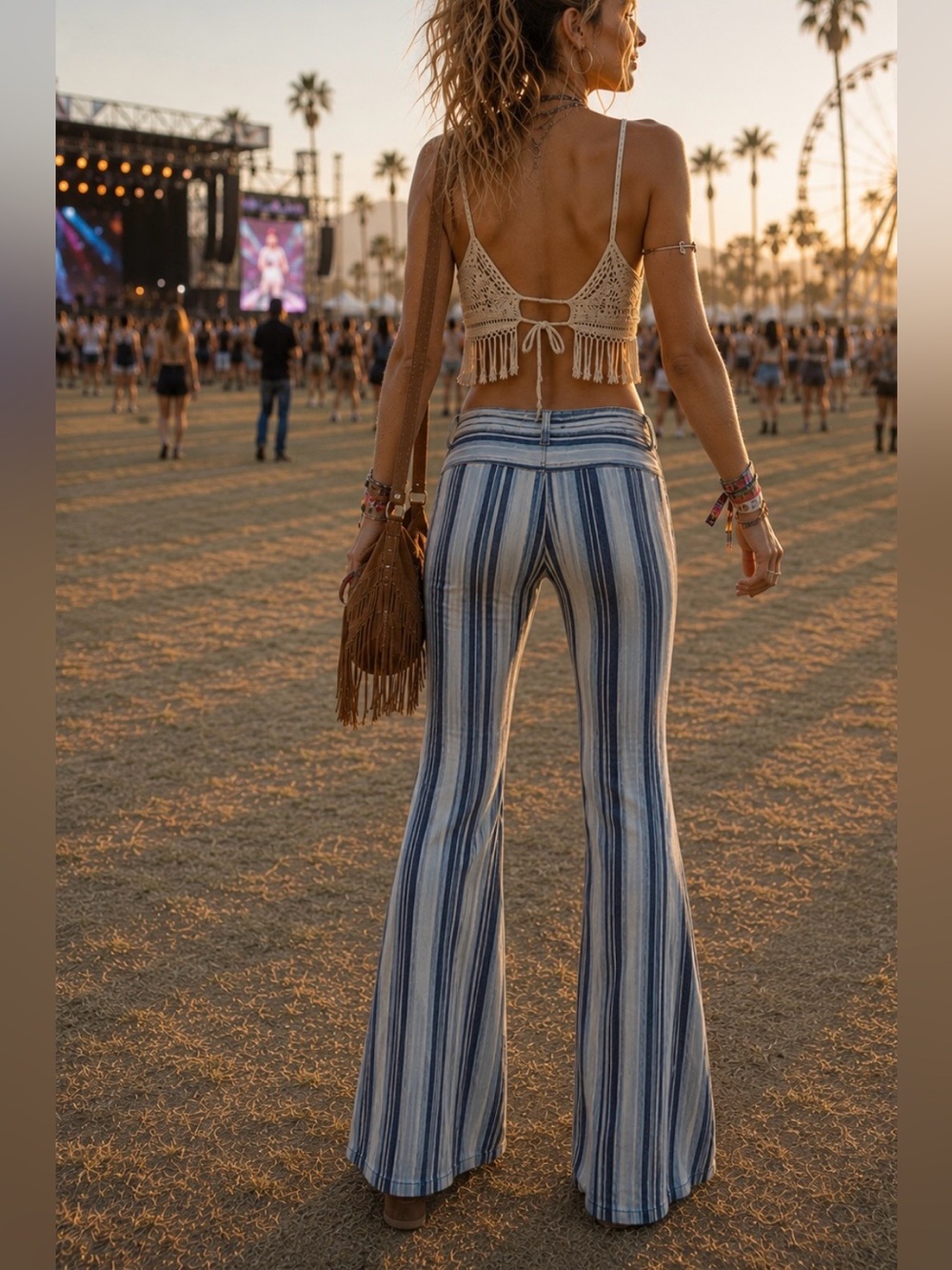We The Free Blue & White Striped High-Rise Flare Pants